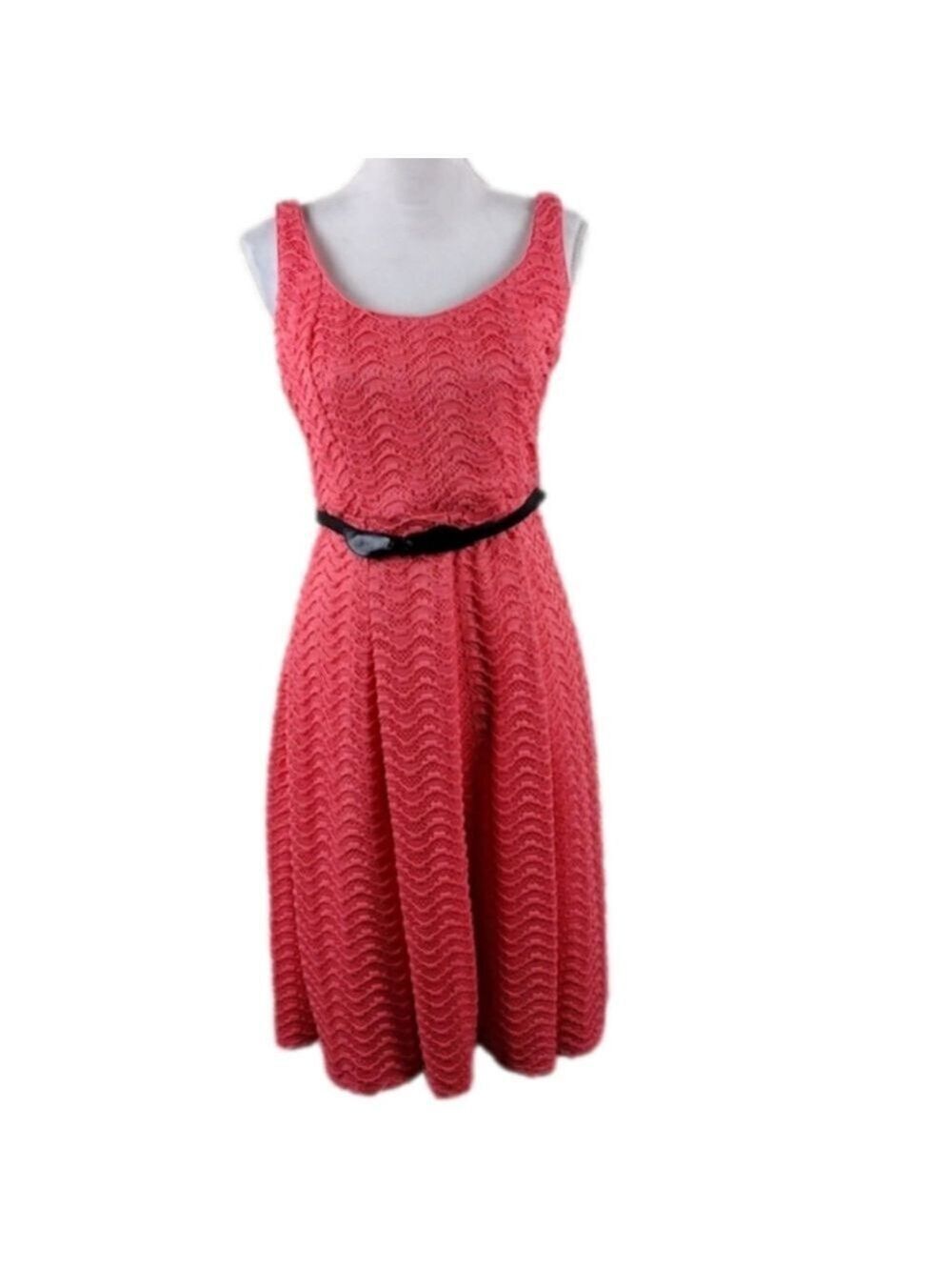 Luxe by Carmen Marc Valvo Peach Scoop Neck Sleeveless Knee Length A-Line Dress